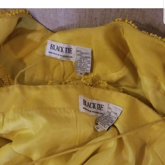 VTG 80'S He-Ro Black Tie Heavily Beaded Yellow Evening Gown/DRESS 2 PC szVTG 80' - Picture 5 of 11